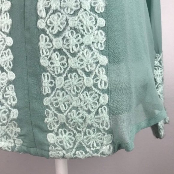Sundance Teal Raw Silk Sheer Embroidered Top - Picture 4 of 7